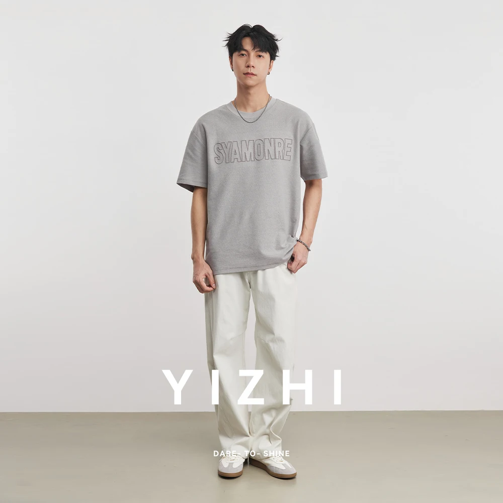 Fashion Embroidered Round Neck Short-sleeved T-shirt Men Summer 2026 New Breathable Men's Half-Sleeved T-shirt Top Trendy