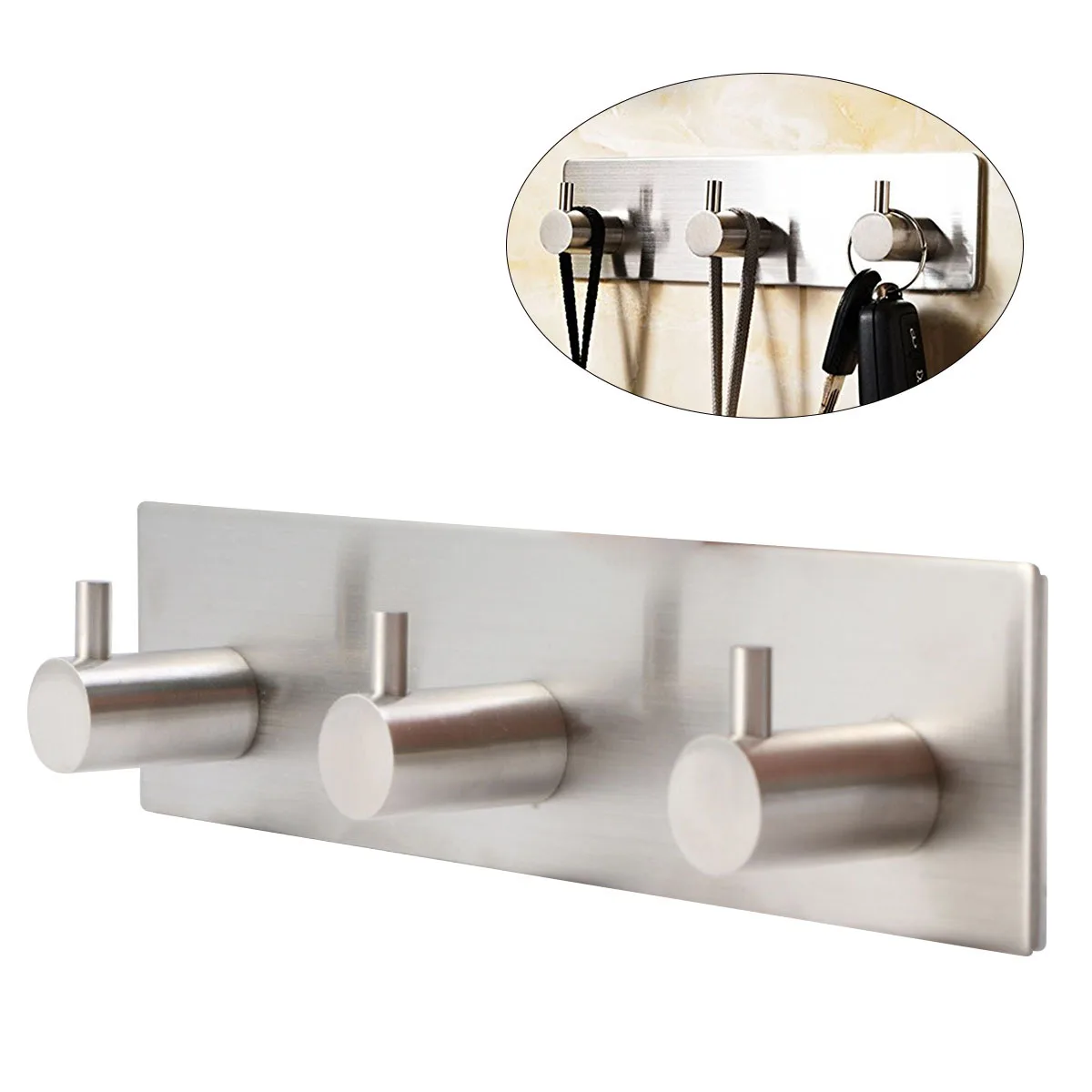 

Stainless Steel Hooks Heavy Duty Self Adhesive Wall Mounted Towel Hanger No Drill Needed for Bathroom Kitchen Living Room