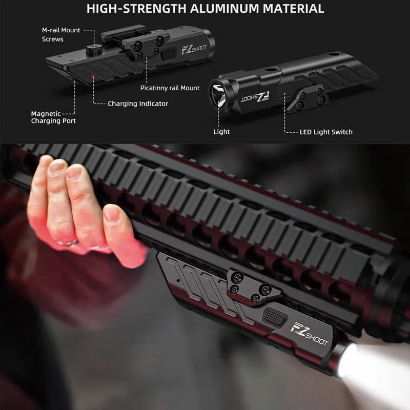 

EZshoot 1700 Lumens Tactical Rifle Flashlight Magnetic Rechargeable For Picatinny M Rail Strobe Mode