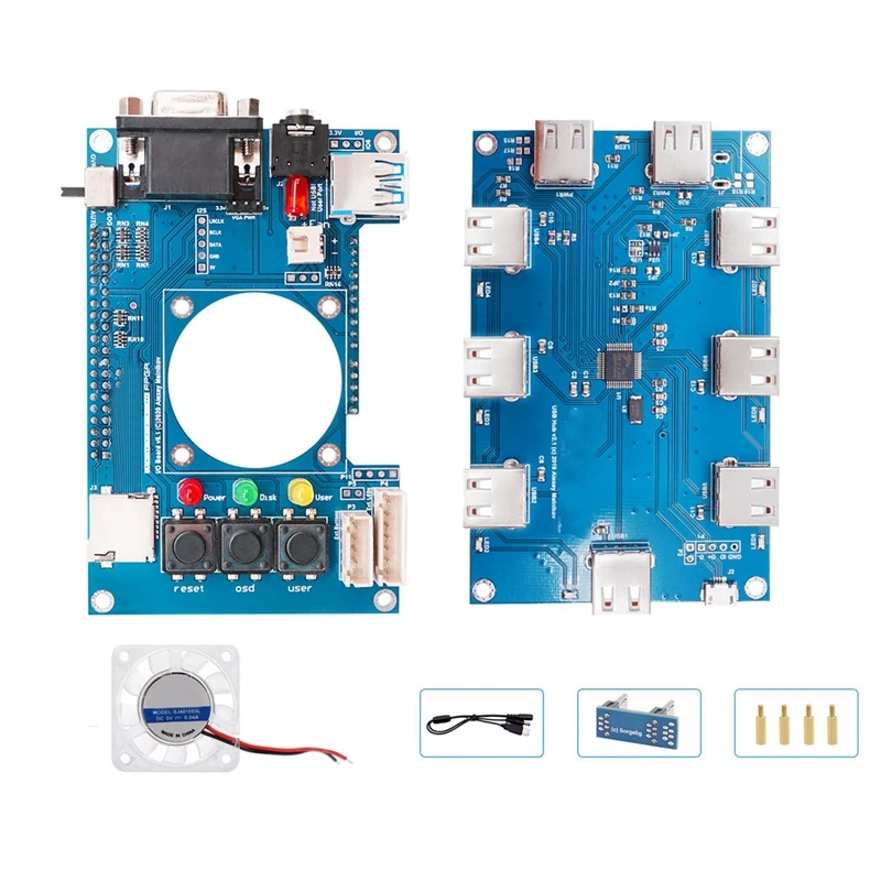 

For Mister FPGA IO Analog Board V6.1+USB Hub V2.1 Board+Fan Blue Replacement Parts Accessories For Terasic DE10-Nano Mister FPGA