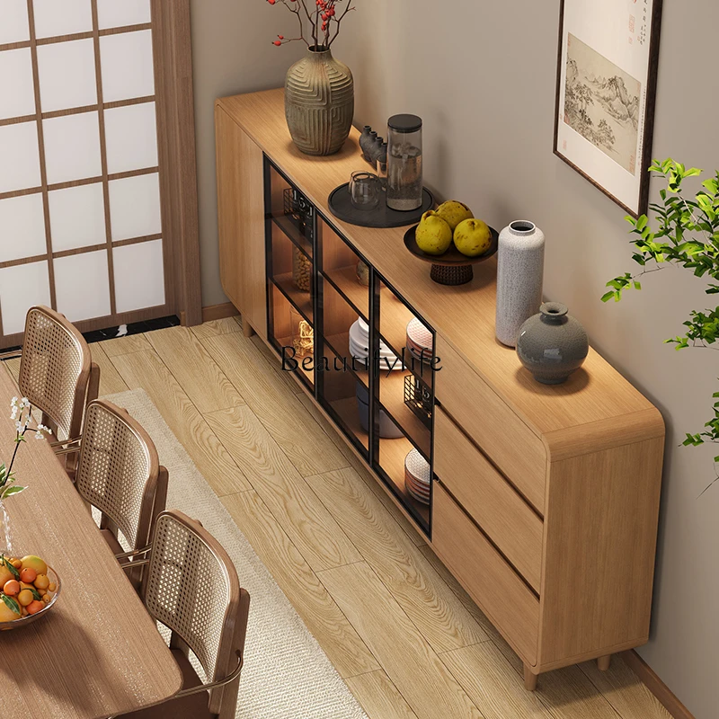 

Solid wood dining side cabinet integrated against the wall Living room low cabinet