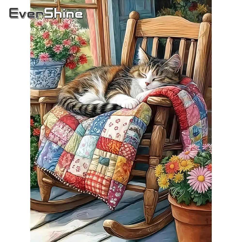 Evershine Katze Diamant Mosaik Tier Acryl Handwerk Liefert Cartoon Voll Platz Runde Diamant Malerei Stuhl DIY Urlaub Geschenke