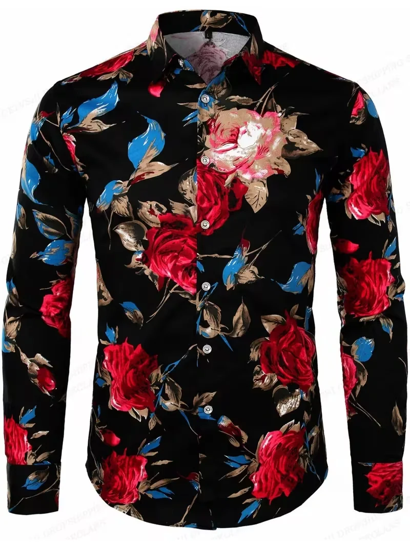

Fashion Colorful flowers pattern men's long sleeved shirt 3D clover print street style marble shirt comfortable Men Clothing