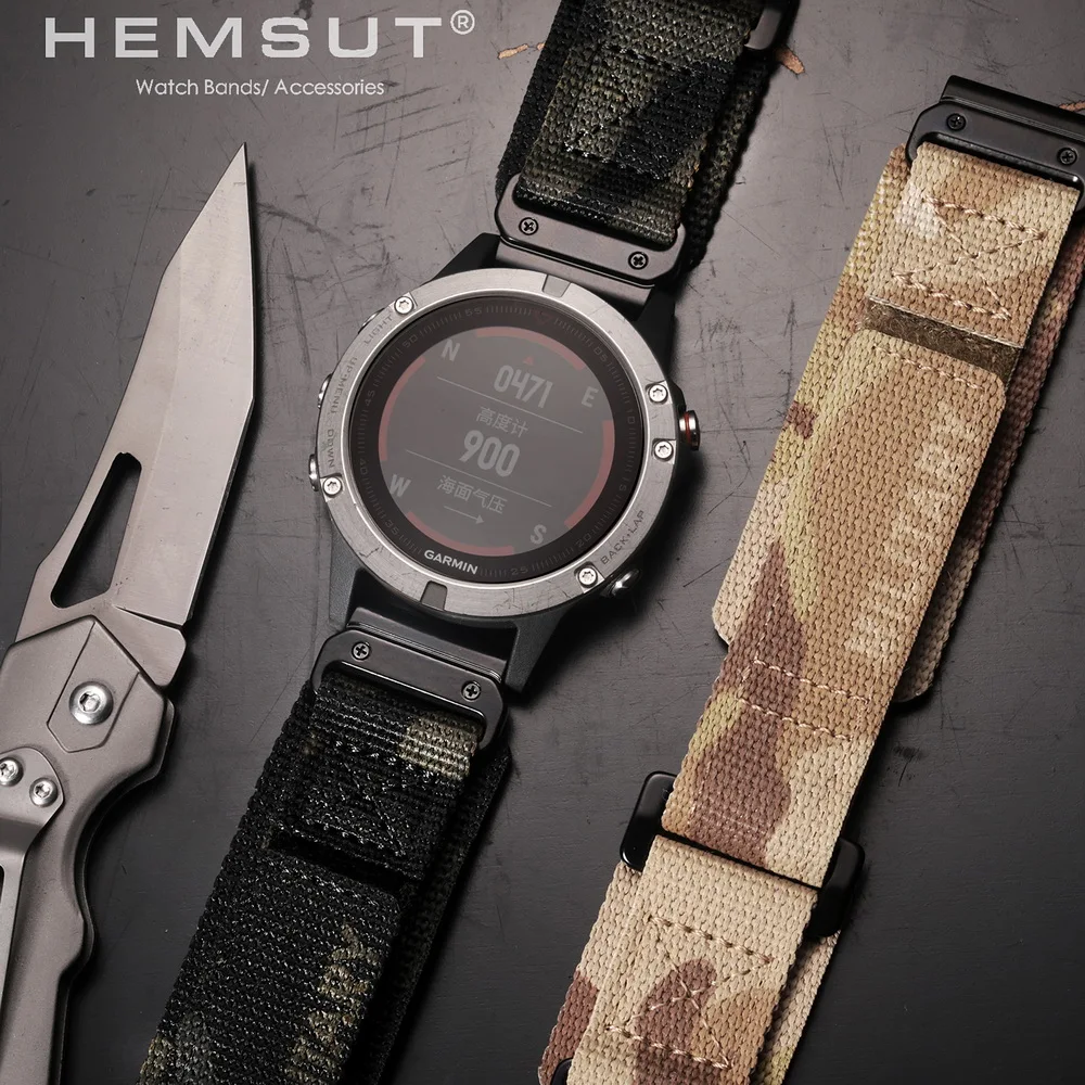 HEMSUT Watch Band For Garmin Quickfit 20 22 26mm Nylon Military Wrist Strap Compatible With Fenix/Tactix/MARQ/Quatix