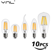 10Pcs/Lot E27 E14 Edison LED Filament Lamp Bulb 220V Retro Vingage LED Light Bulb ST64 C35 G45 A60 T45 Glass Bulb Candle Light