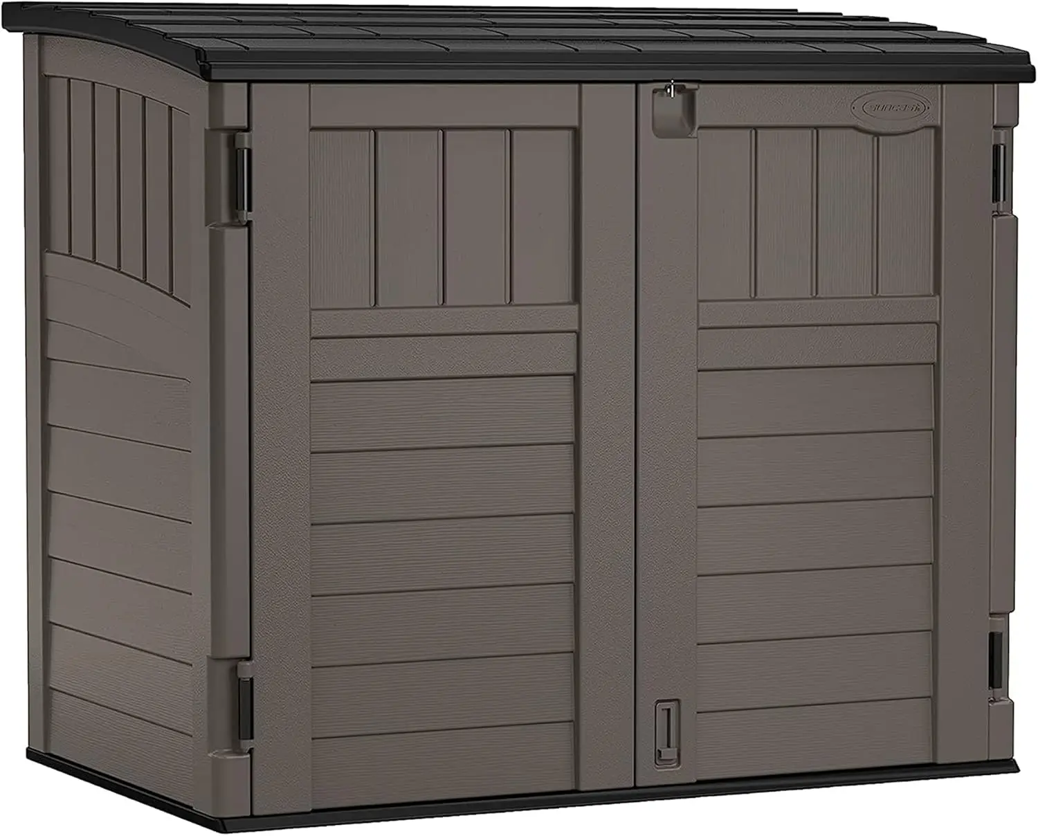 Lockable Outdoor Garden Resin Low Profile Horizontal Storage Shed with 3 Doors, 34 Cubic Feet, Gray