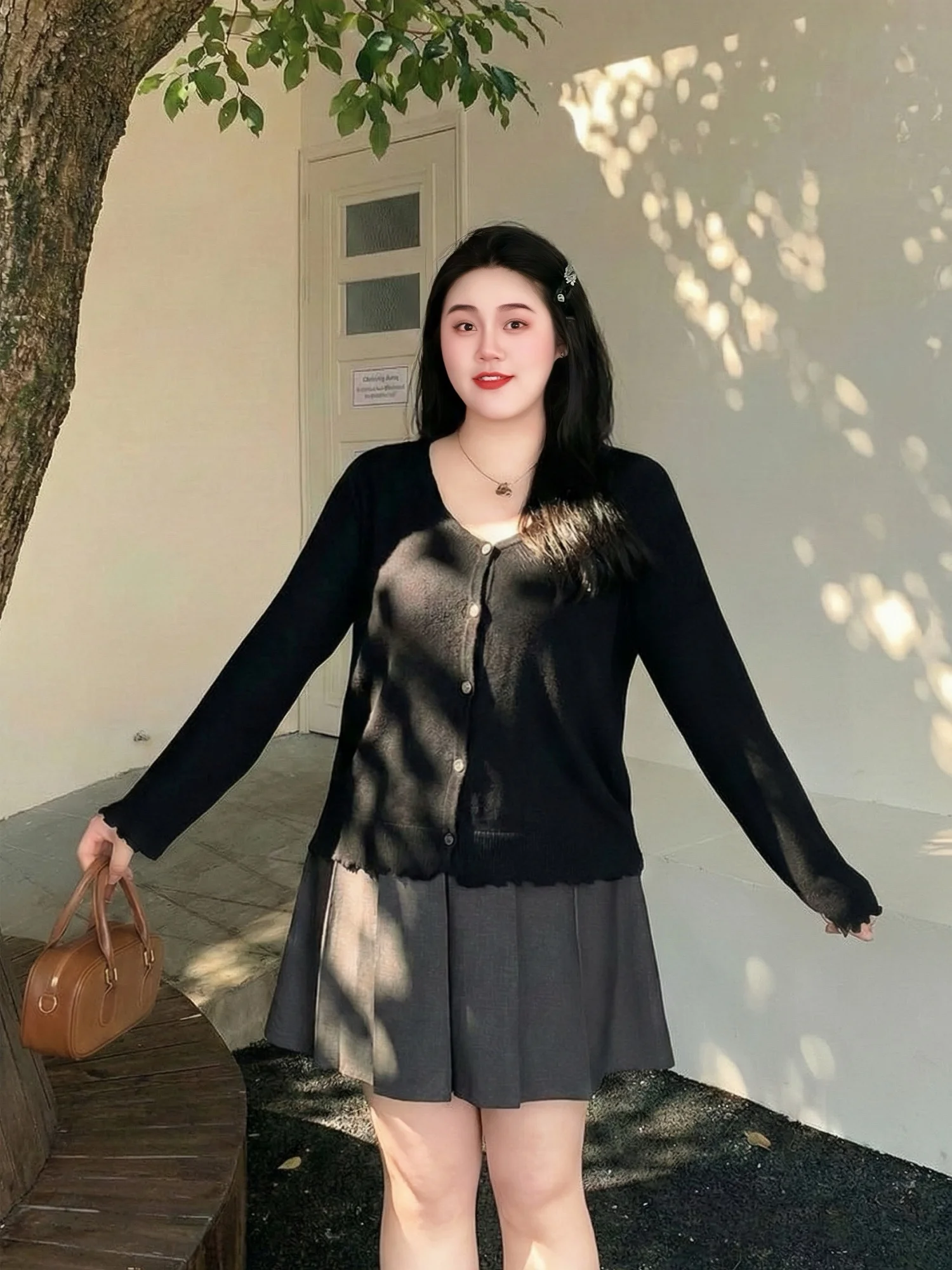 

plus Size Women's V-Neck Short Jacket Spring 2026 Slimming Cardigan Simple Style Top Cover Meat Long Sleeve Regular Length