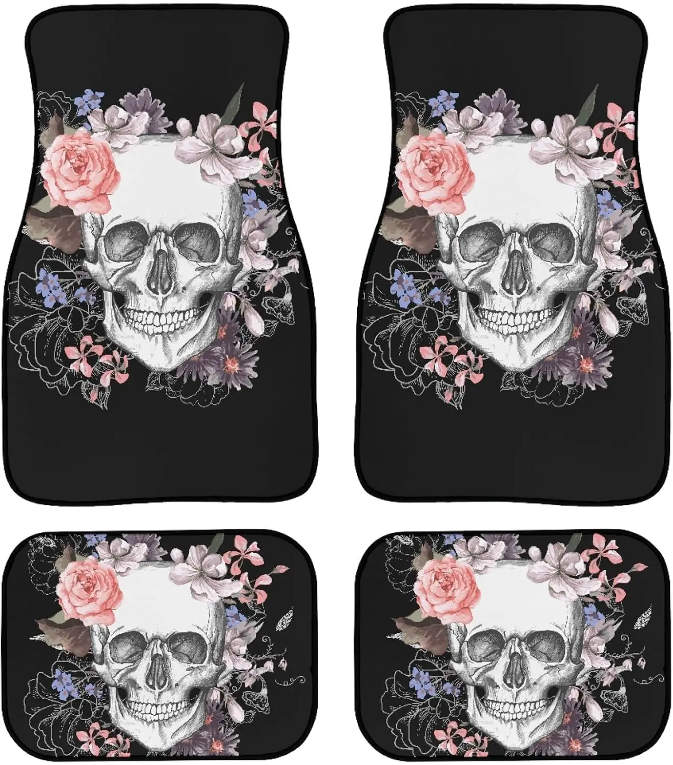 

Сахарная роза с рисунком черепа Автомобильные коврики на заказ Розовый цветочный сахарный скелет Готический череп Цветочный дизайн Коврики для автомобилей