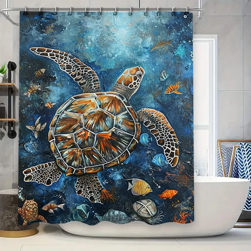 

Artistic Sea Turtle Print Shower Curtain Modern Blue Ocean Fish Bath Decor for Home Decoration 180x180cm Waterproof Fabric Showe