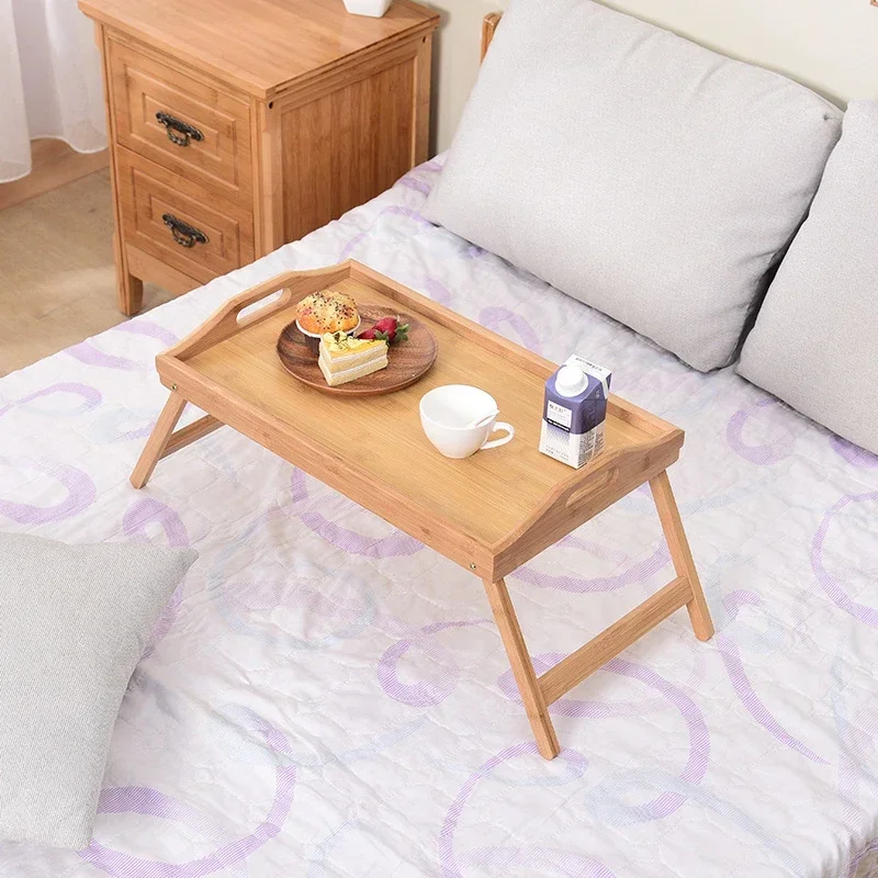 Bamboo Bed Tray Table with Folding Legs Handle Foldable Serving Laptop Tray Snack Tray Breakfast Tray Bed Table Drawing Table