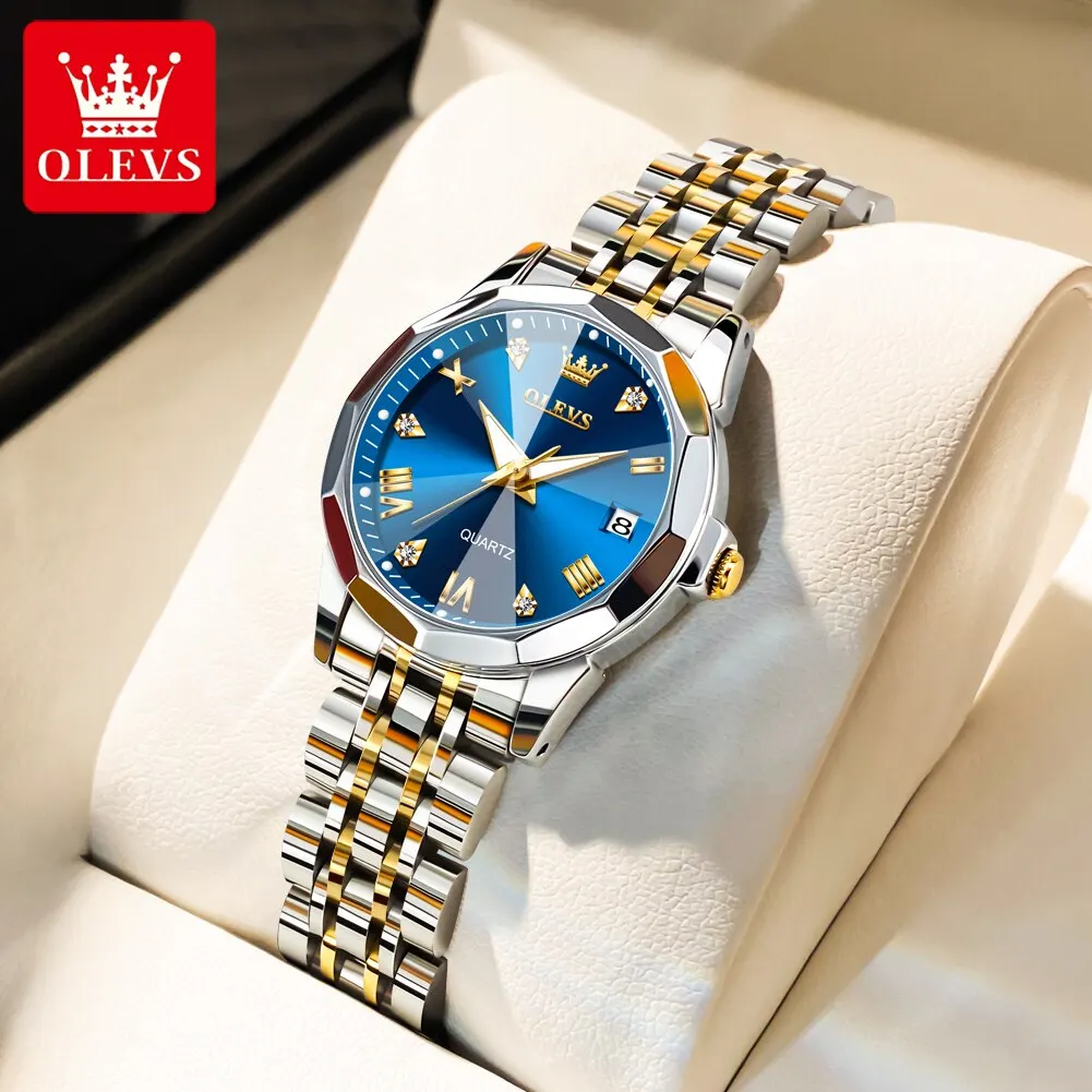 Olevs Topmerk Dameshorloges Elegante Ruit Spiegel Origineel Quartz Dames Polshorloge Roestvrij Waterdicht Diamant Polshorloge