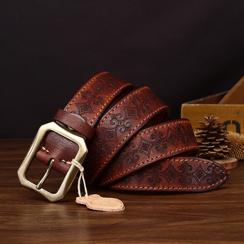 

Man Thickened Italian Pure Cowhide Double-sided Usable Belt,Men's Genuine Leather Personalized Carved Casual Jeans Strap Belts