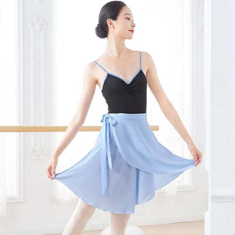 Women Ballet Skirts Long Wrap Chiffon Skirt Ballet Dance Dress Tulle Skirts Adult Polyester Lace Up Dance Costumes