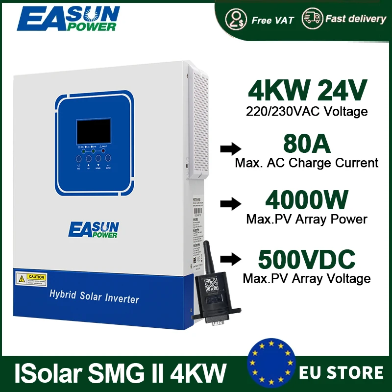 EASUN POWER 6.2KW 4KW 2KW MPPT Solar Hybrid Inverter48V 24V 12V Off Grid Max 500VDC Pure Sine Wave Charger with Wifi RS485 RS232