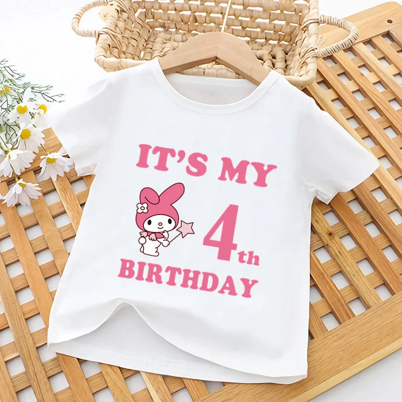 Sanrio My Melody Print Kids T shirt It's My 1 2 3 4 5 6 7 8 9 Years Birthday Kawaii Baby Girls Clothes Children Boys T-Shirts