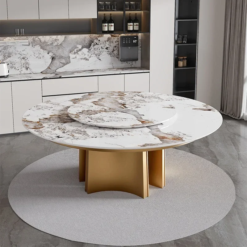 Italienischer runder Esstischsockel, Tischbeine aus Edelstahl mit Steinplatten, runde Tischbeine aus Marmor