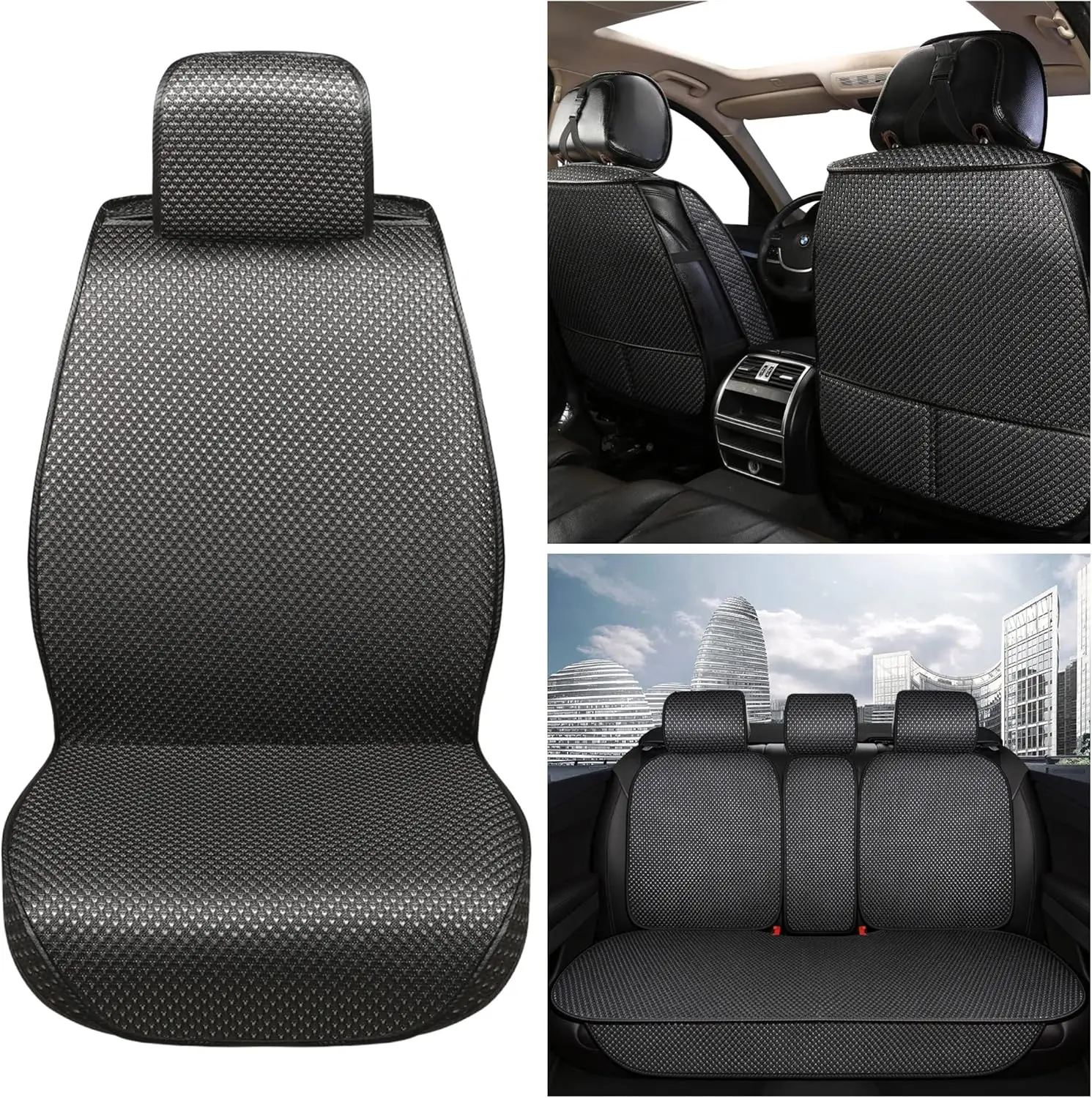 

5 Seats Luxury Breathable Car Seat Cover Full Set Fit Four Seasons of Universal Automotive Vehicle Cushion Cover Compatible with