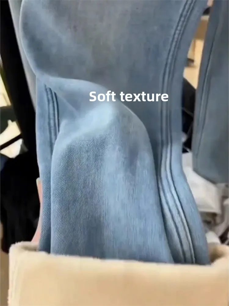 Damskie jeansy Thiened Fce z wysokim stanem i szerokimi nogawkami, zimowe, nowe, plus size, luźny krój, proste spodnie dżinsowe.