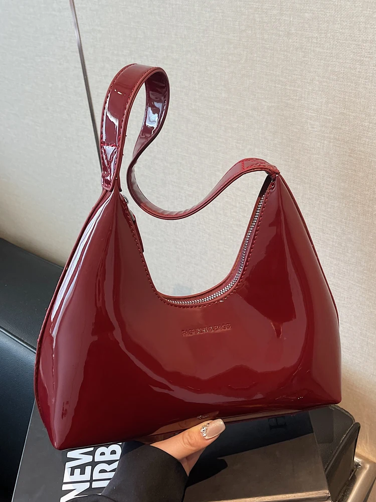 

Модная женская сумка подмышки, новинка 2025, изысканные сумки на одно плечо из лакированной кожи, универсальные простые сумки