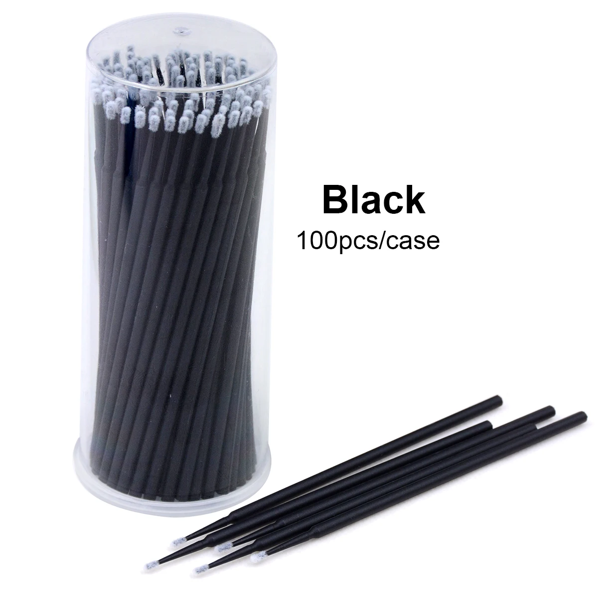 100 pçs escovas de limpeza de extensão de cílios com caso plástico cola de chicote remoção de cotonetes de limpeza spoolie em recipiente atacado