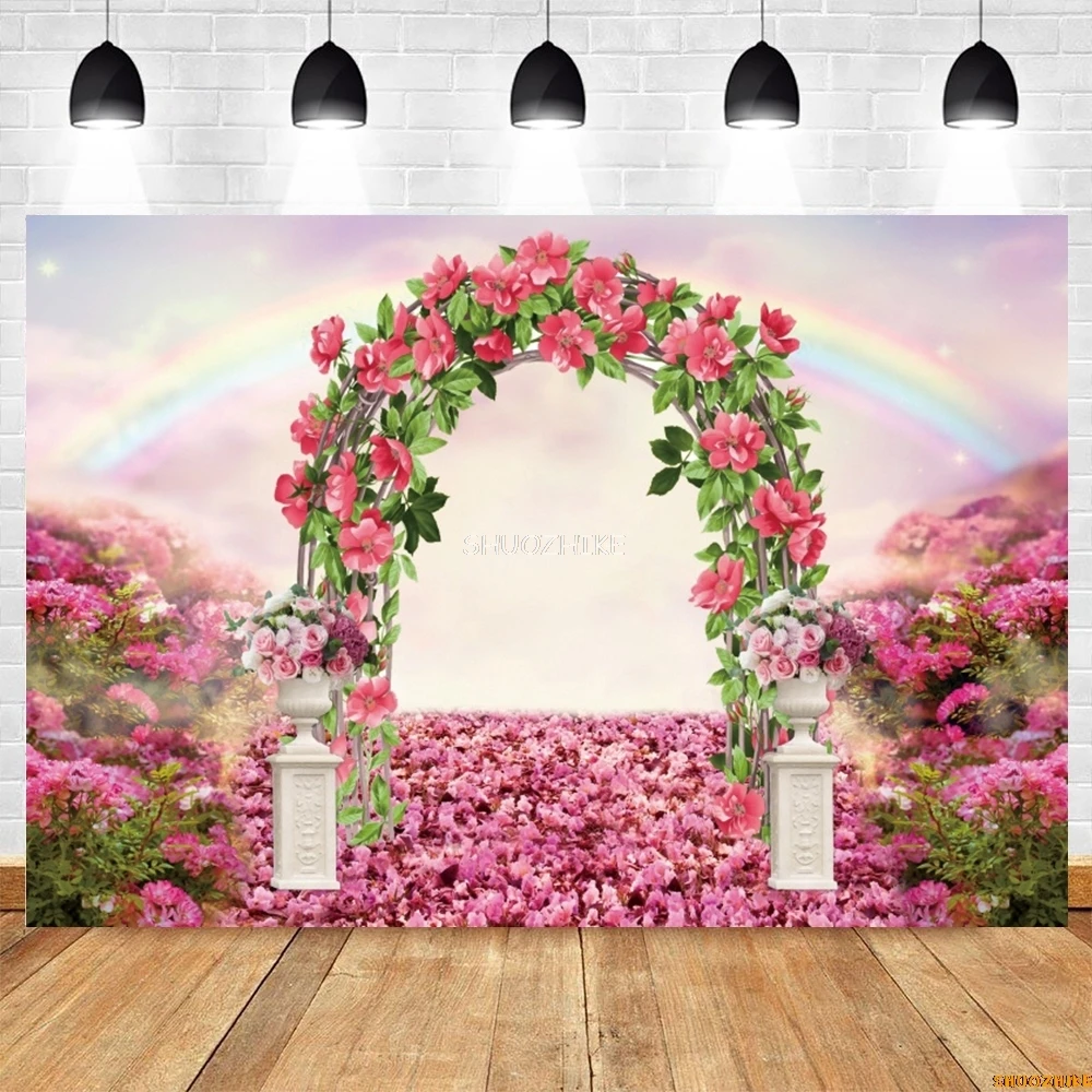 Spring Natural Scenery Photography Backdrop Blooming Flower Garden Forest Landscape Baby Birthday Wedding Photo Background Decor