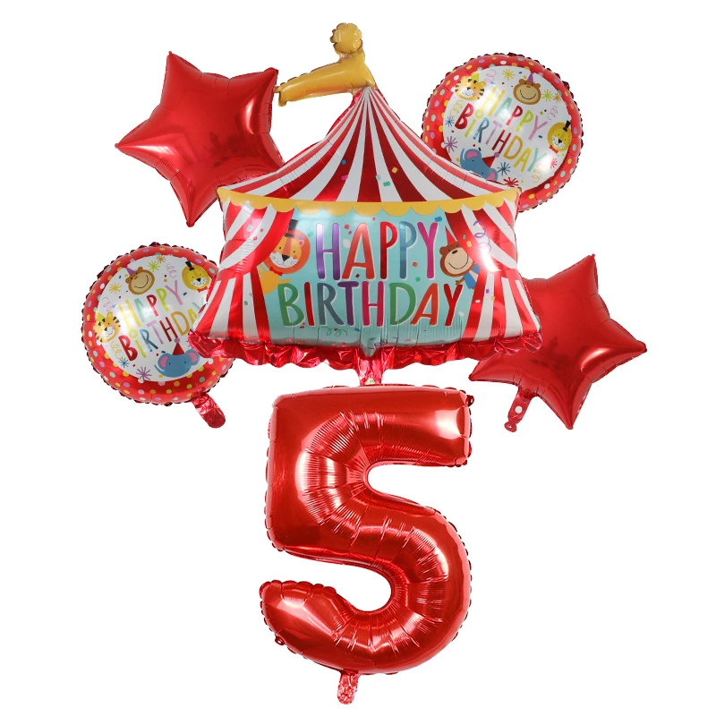 Red Circus Birthday Tent Balloons Set 30inch Foil Number Air Globos Animal Theme Party Children\'s Birthday Decorations Kids Toys