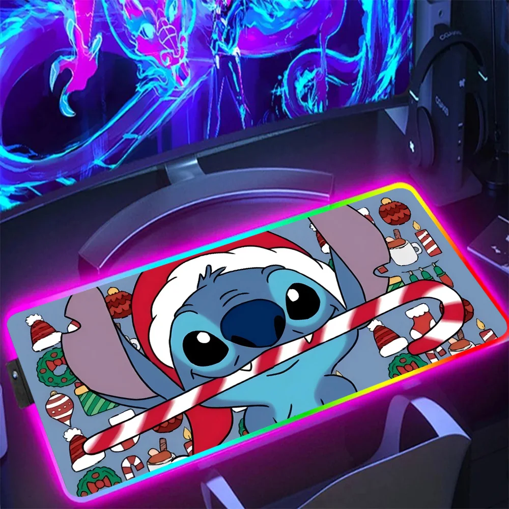 Disneies Stitch Christmas Hot RGB Pc Gamer Keyboard Mouse Pad Mousepad LED Glowing Mouse Mats Rubber Gaming Computer Mausepad