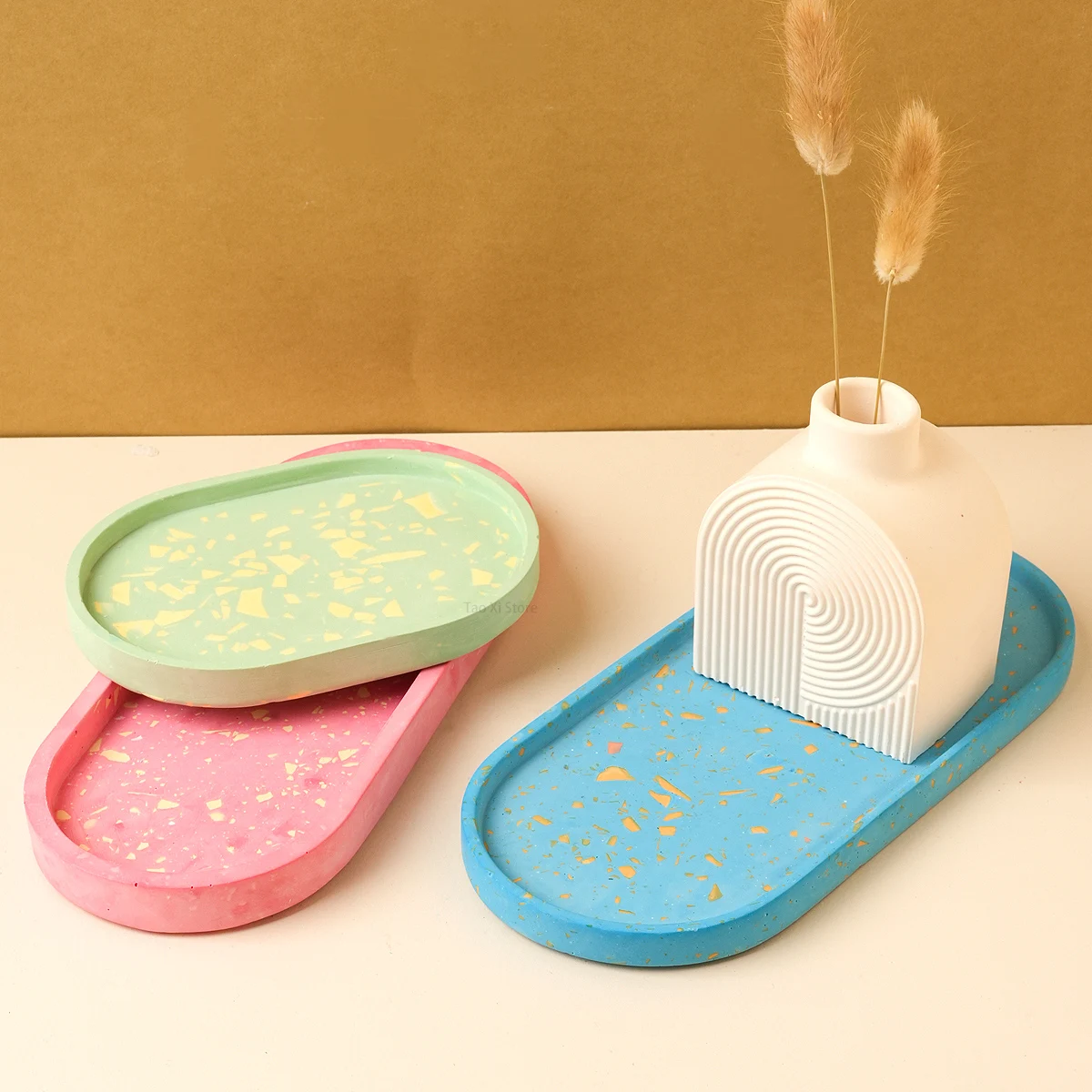 Concrete Oval Tray Silicone Mold DIY Coaster Crafts Making Plaster Resin Jewelry Storage Plate Casting Molds Home Deco Vase Base view 6