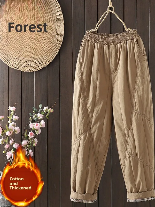 Thiened القطن هارلان السراويل النسائية فضفاضة تناسب عالية الخصر مرونة الخصر الدافئة عارضة السراويل الخريف الشتاء زائد الحجم