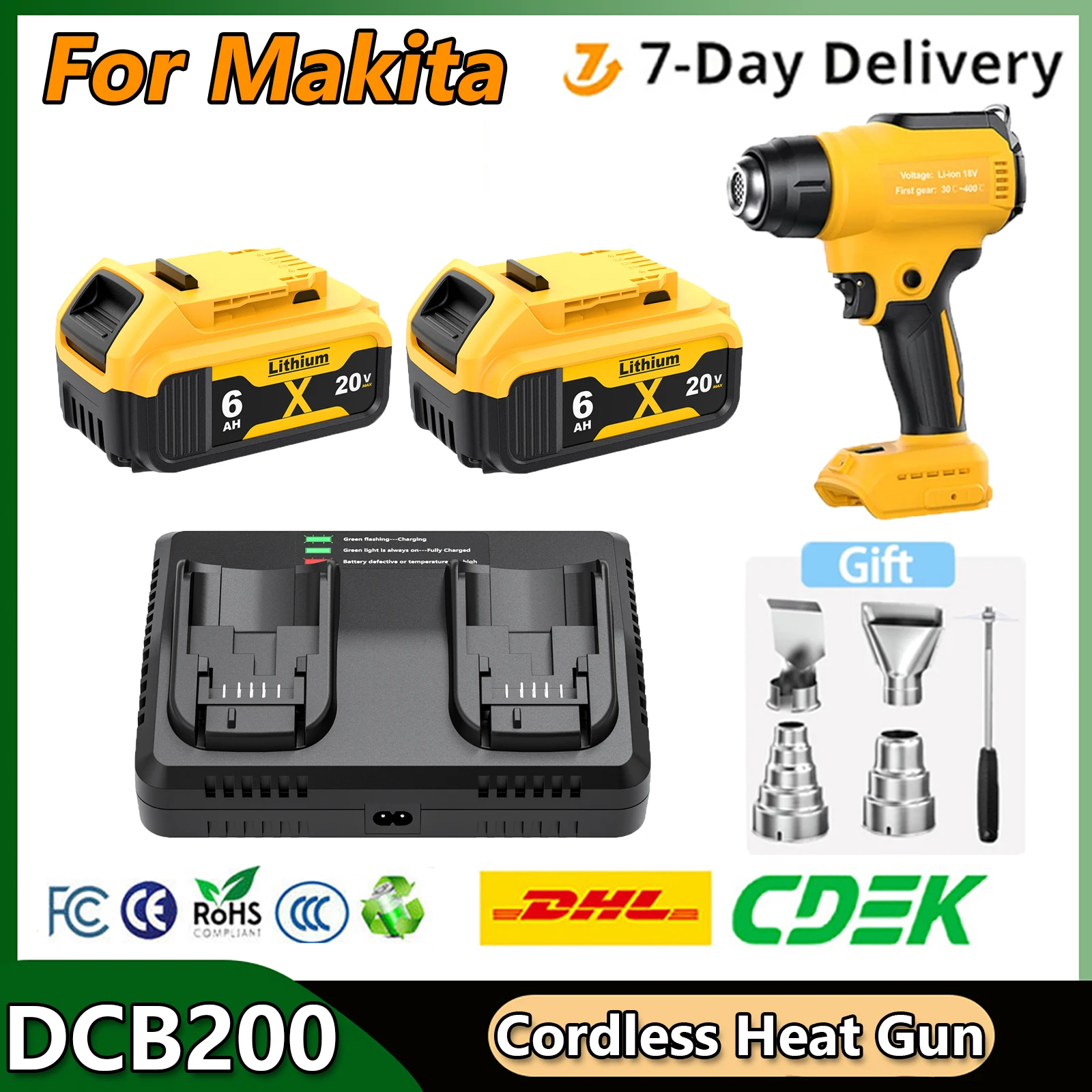 For Dewalt 20v Battery Cordless Heat Gun Adjustable Temperature 122℉-1022℉ Portable Battery Heat Gun with Batteries Charger