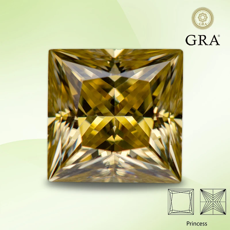 

Moissanite Diamond Lemon Yellow Color Princess Cut Lab Created Gemstone for DIY Jewelry Making Materials with GRA Certificate