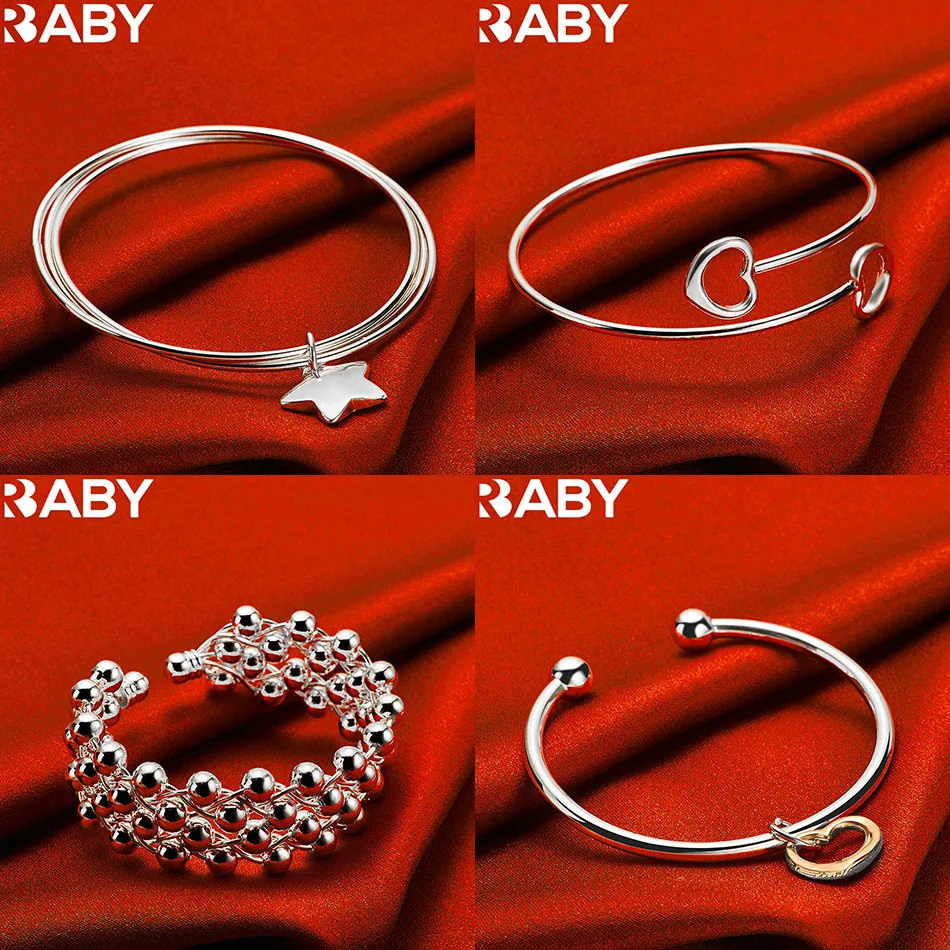 

URBABY 925 Sterling Silver Bangle Bracelets For Women Anniversary Gift Popular Wild Fashion Romantic Jewelry