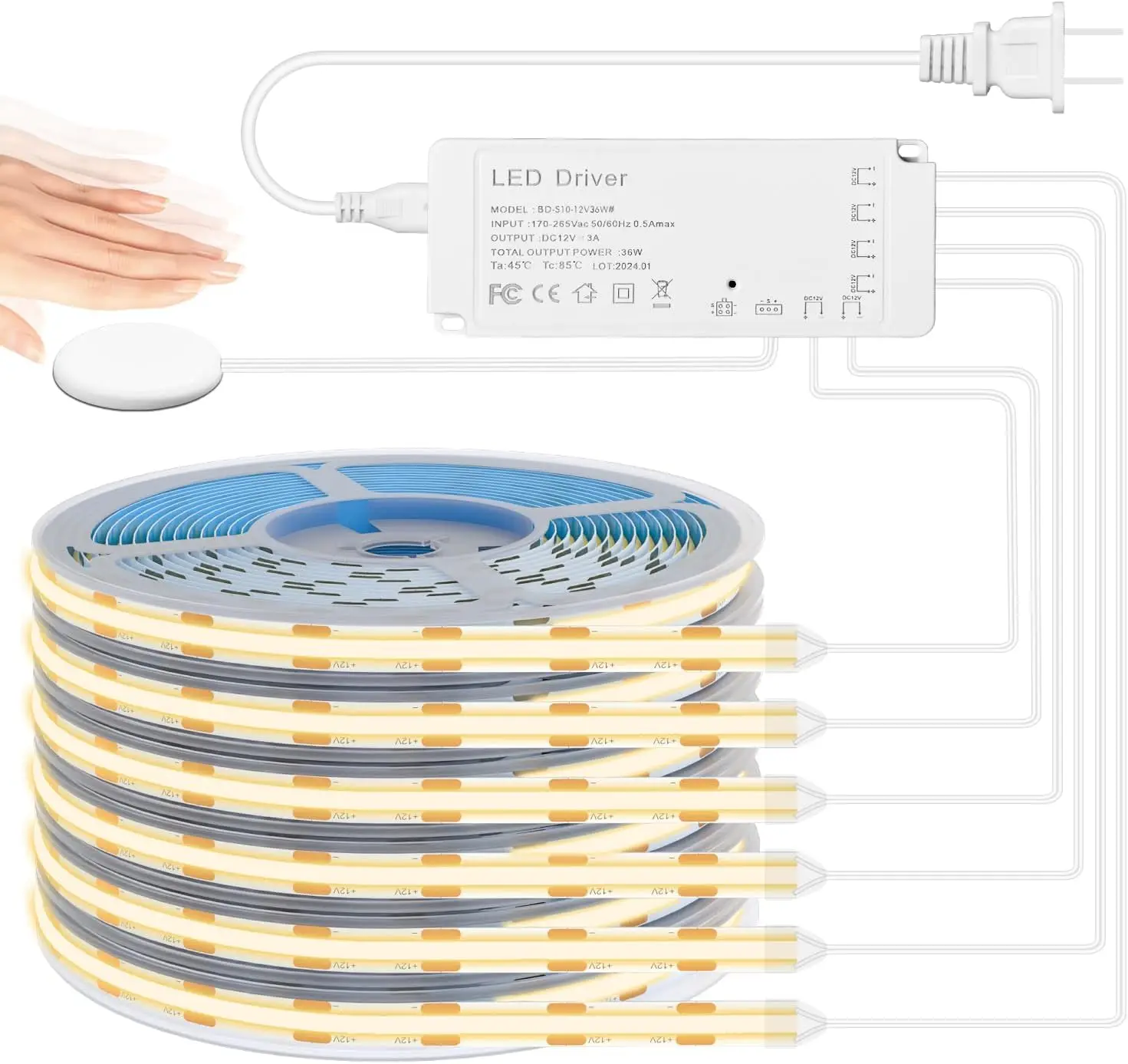 

Светодиодная лента COB длиной 9,84 фута, 6 рулонов гибкого светодиода COB мощностью 3000 К для акустической панели и деревянных панелей стен, параллельных с