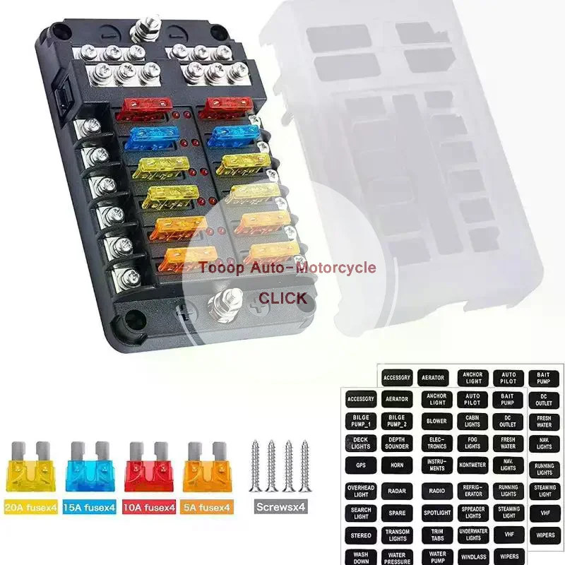 Waterproof 12V 24V Blade Fuse Box 6 Way 12 Way Holder Block for Car Boat Marine Truck SUV RV Camping Trailer Parts