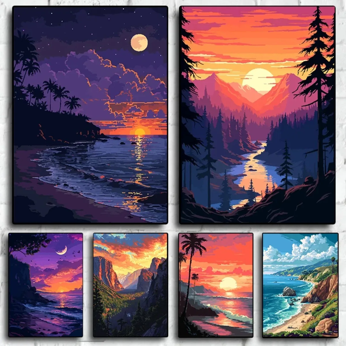 Nature Usa Poster Hawaii Sunset Waves Pixel Canvas Printing Home Living Room Wall Art Decoration Frameless Painting