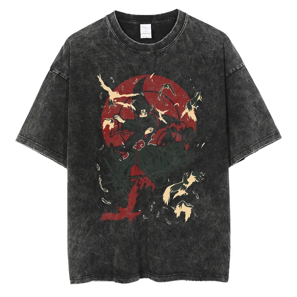 

2026 Men Hip Hop Streetwear Oversize T Shirt Japanese Anime Cartoon Printed T-Shirt Summer Washed Naruto Cotton Casual Top Tees