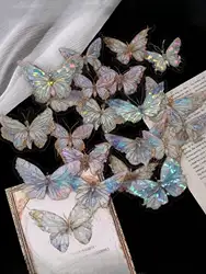 1 pack/20 pieces pink crystal butterfly three-dimensional butterfly handbook DIY decorative sticker garbage diary