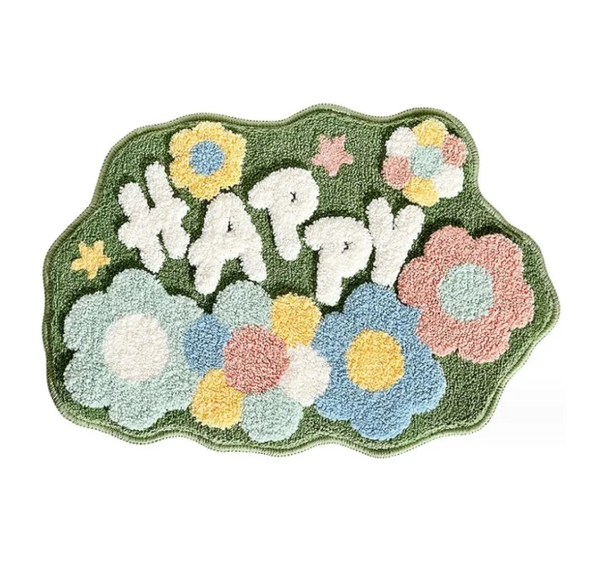 

Inyahome Bathroom Mat Cute Flower Bath Rug with Microfiber Quick Dry Non Slip Decor Carpet Thick Plush Fluffy Bedroom Foot Mat