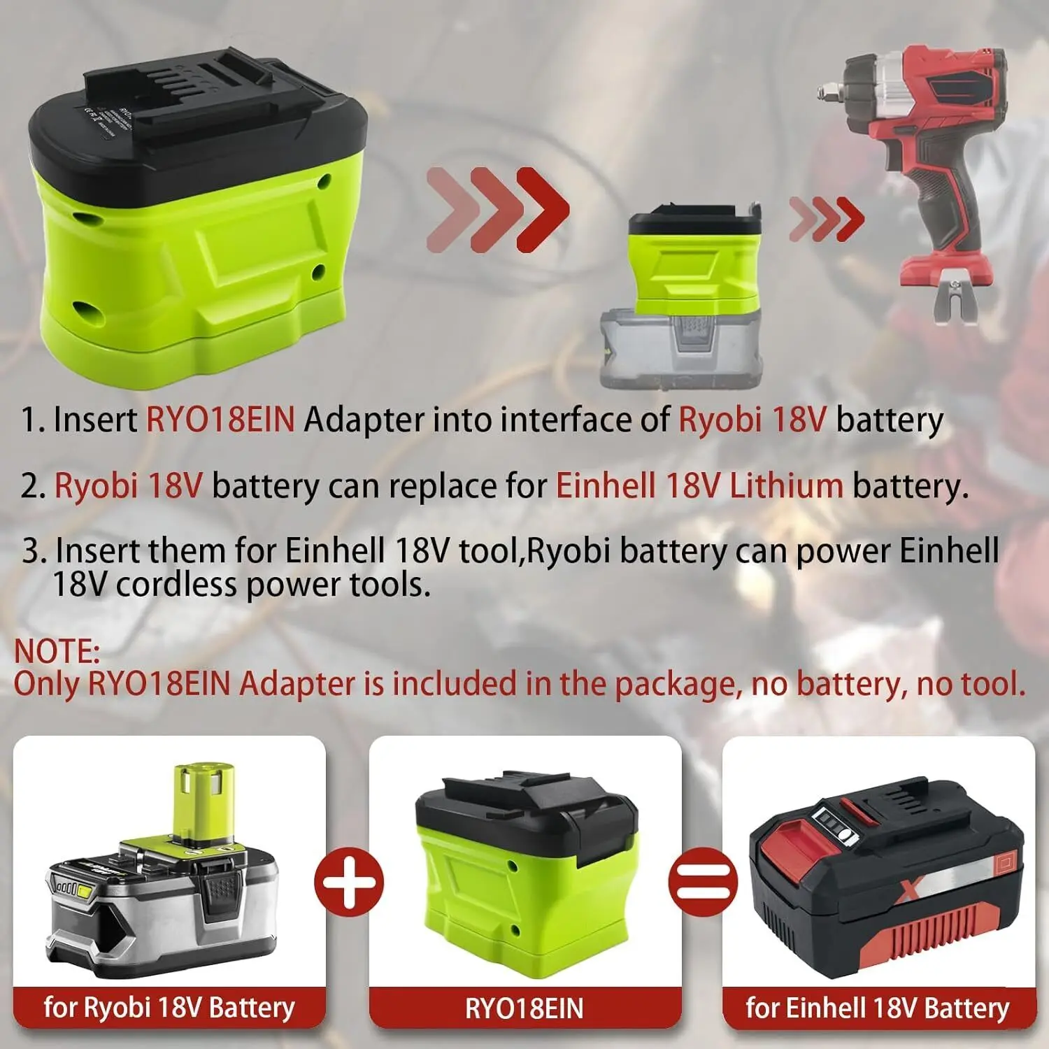 Battery Adapter for Ryobi 18V Li-ion Battery Converter to for Einhell 18V Cordless Power Tools Drill RYB18EIN