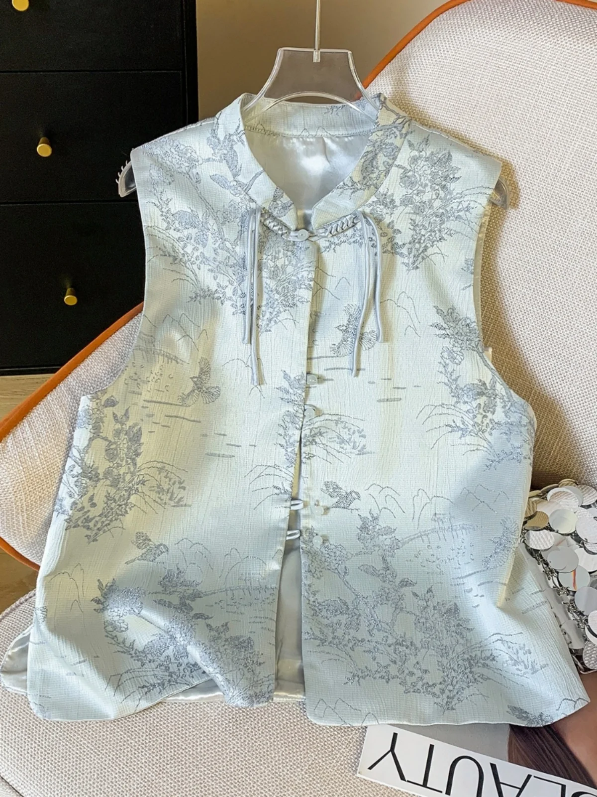 

Retro Chinese Sle Embroidered Vest Women's Summer Trendy Design Tassel Buttonl Svel Top Floral Pattern Casual Wear