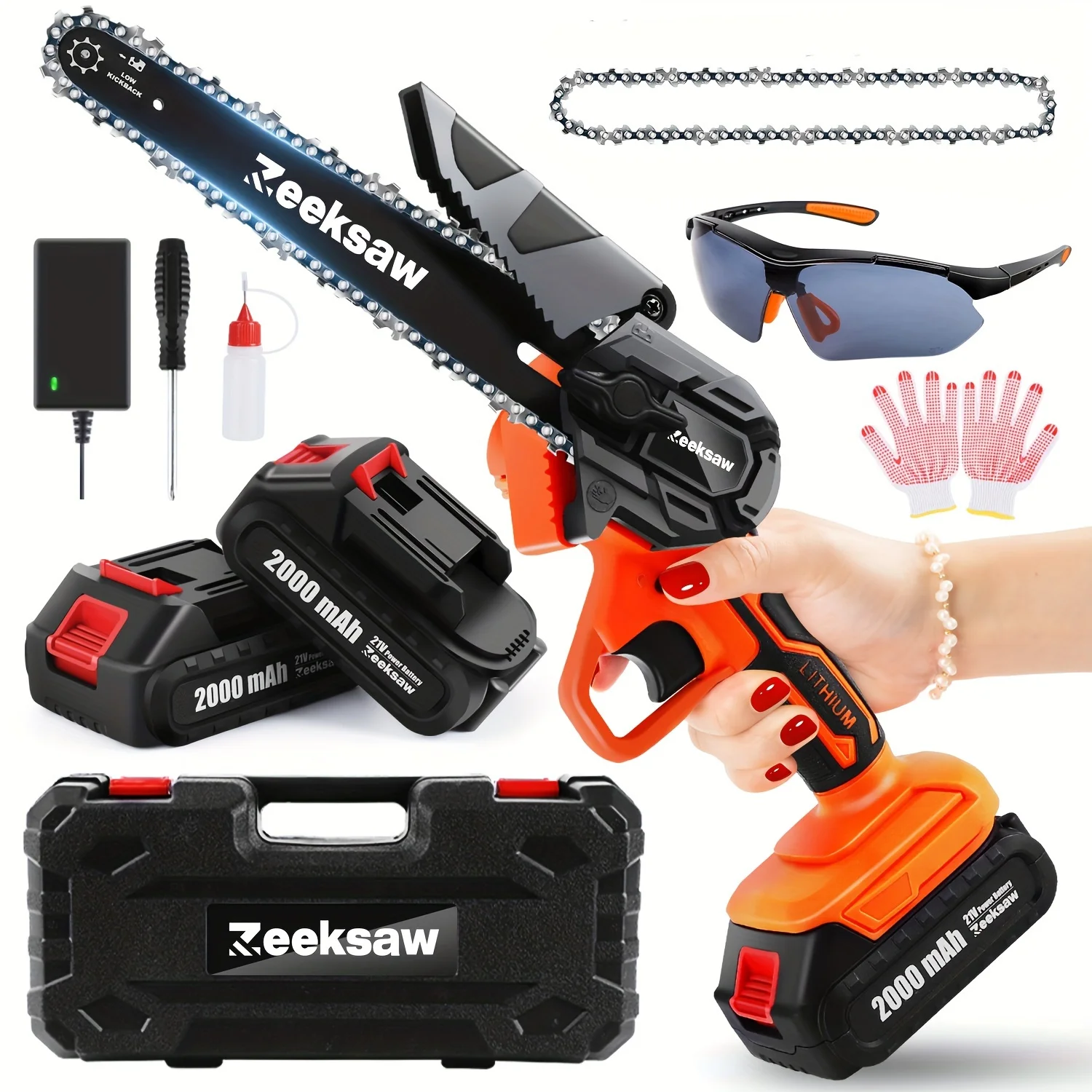 

Mini Chainsaw 6 inch Cordless, Compact Electric Handheld Chainsaw Battery Powered, 21V MAX* Rechargeable Cordless Chainsaw with