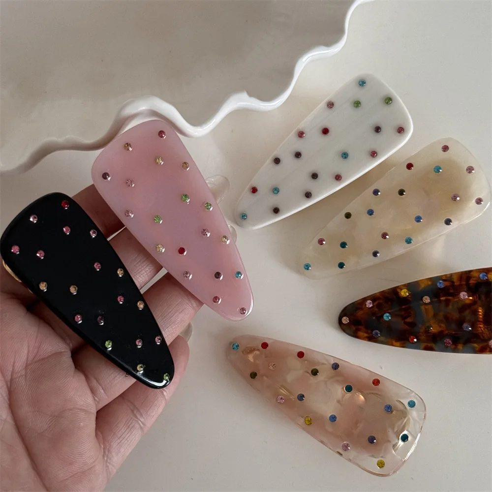 Woman Exquisite Korean Advanced colored diamond Plastic Barrettes Girls Sweet Side Clips Headwear Lady Trendy Duck billed clip