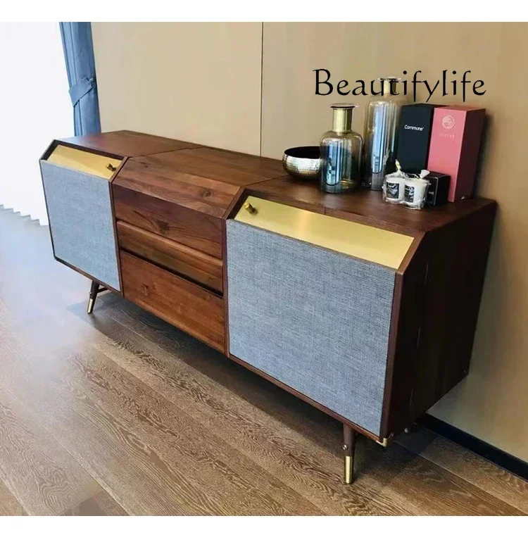 

qU F North American Black Walnut Medieval Dining Side Cabinet Can Be Customized As TV Cabinet, All Solid Wood Light Luxury Locke