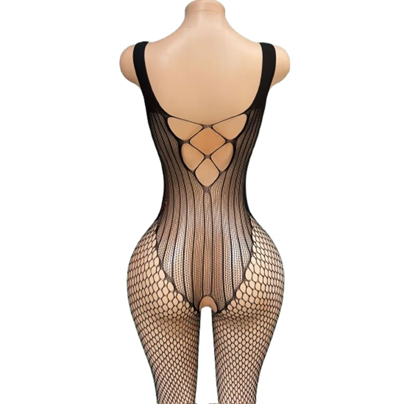 1 Black Bodysuit – Sheer Lace, Open-Crotch Fishnet Style; Sexy & Convenient (No Need to Undress)