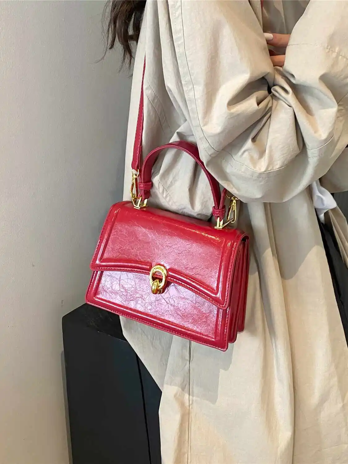 Women Texture Retro Crossbody Small Bag Solid Color PU Leather Handheld Small Square Bag Spring Autumn New Single Shoulder Bag