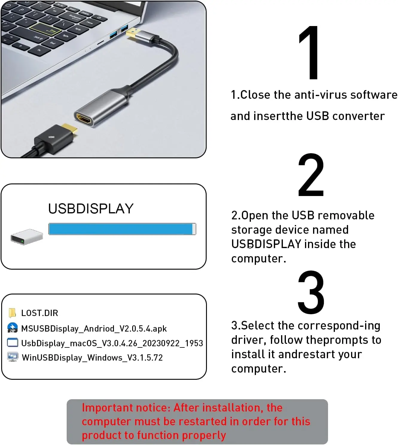 5 個の USB 3.0/2.0 オス - HDMI メスアダプター 1080P 60Hz マルチディスプレイケーブルコンバーター ジャケット TPE & PVC ウィンドウ XP/7/8/10/用