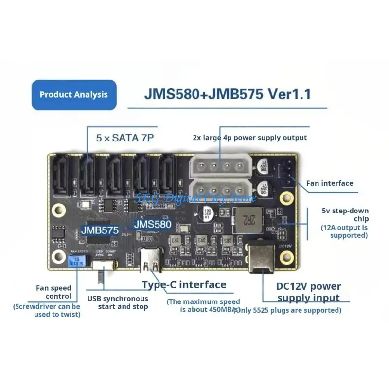 U75B Efficient USB C SATA3 Expansion Card For Storage Build Projects