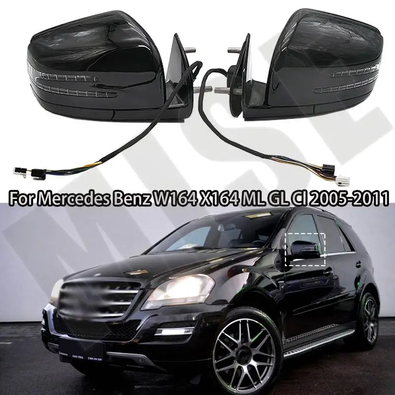 Perakitan Cermin Pintu Samping Spion Daya Mobil Hitam untuk Mercedes Benz W164 X164 ML GL Cl 2005-2011 1668100164 1668100264