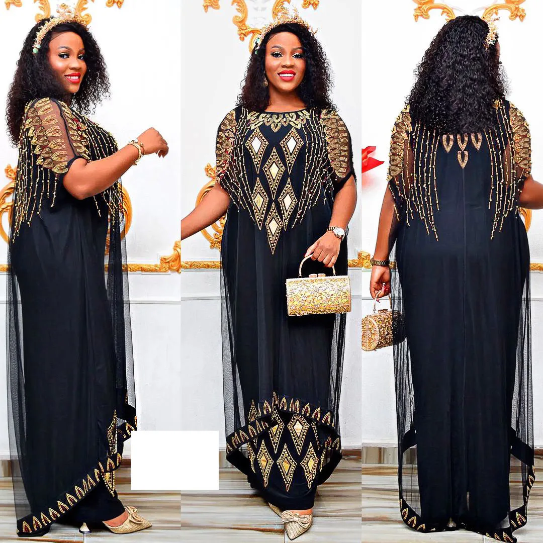 Mesh Maxi Dress African Dresses For Women Bazin Riche Original 2023 Abayas Muslim Elegant Sequins Robe Africaine Partyclub