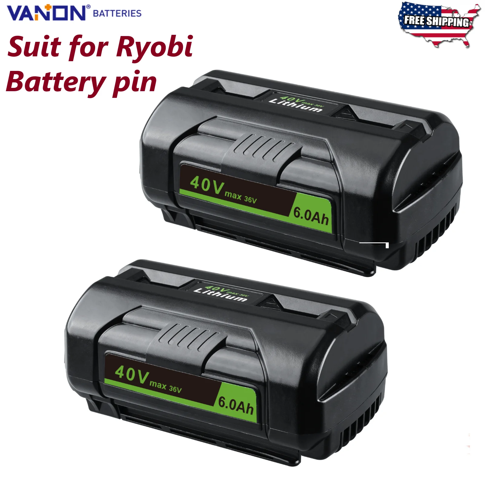 

VANON 2 шт. 6,0 Ач OP4040 Замена батареи для Ryobi 40 Вольт, штифт литиевой батареи OP40602 OP40261 OP4030